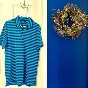 Men’s Dunning Golf Blue & Black Striped Short Sleeve Golf Polo Size Medium